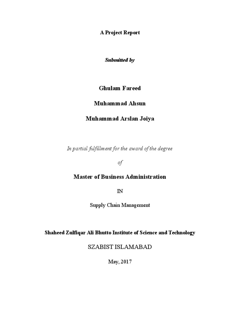 MBA Project Report on Supply Chain Management | PDF