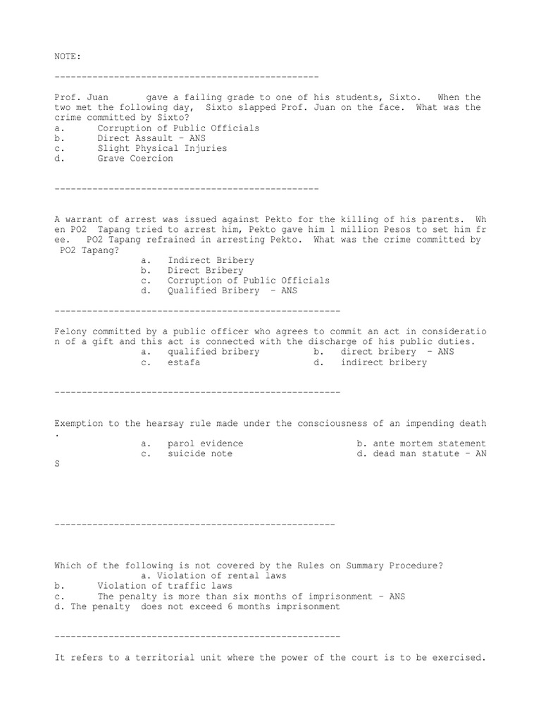 Assorted Question and Answer PDF Arraignment Prosecutor