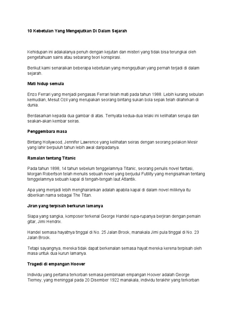 10 Kebetulan Yang Mengejutkan Di Dalam Sejarah