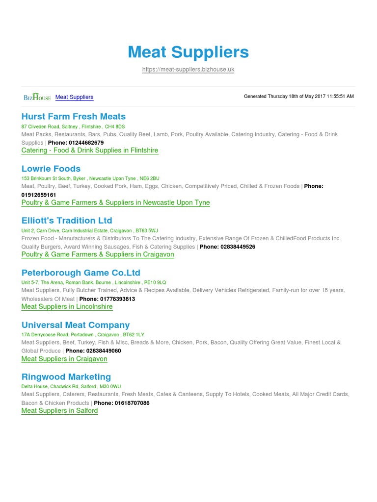 Meat Suppliers BizHouse.uk Pork Turkey Meat
