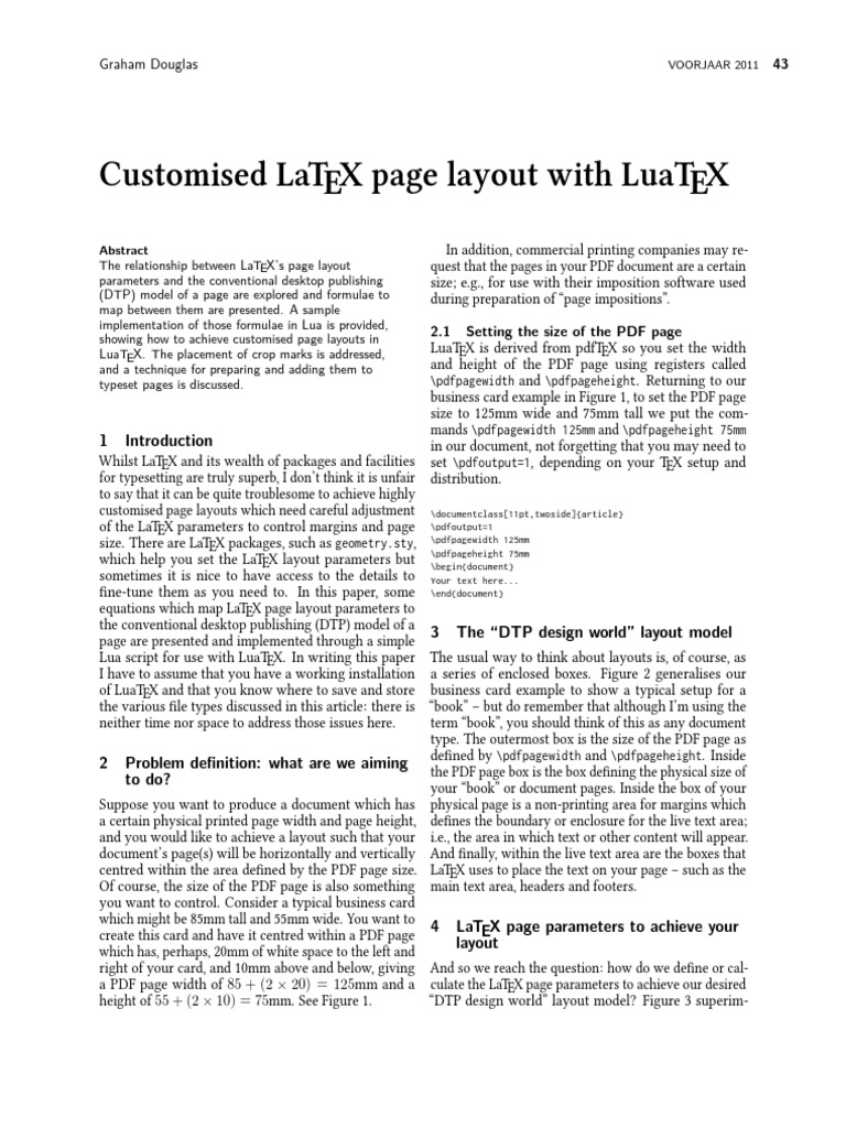 Customised LaTEX Page Layout With LuaTEX Page Layout Portable