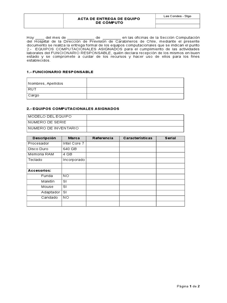 Acta Entrega Equipo | PDF | Equipo de oficina | Áreas de informática