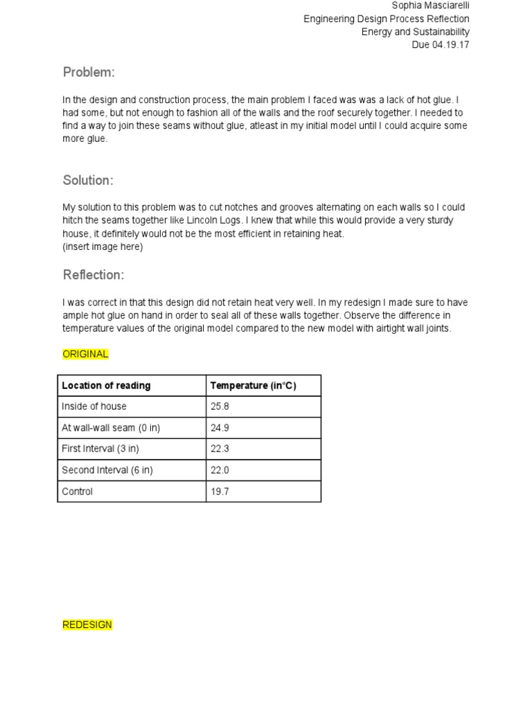 Engineering Design Process Reflection | PDF | Heat | Applied And ...