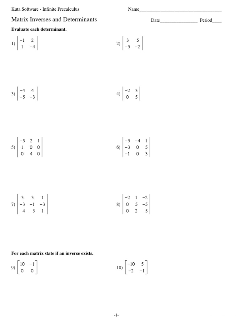 worksheet Matrix Determinant Worksheet assignment 03 matrix inverses and determinants determinant mathematics