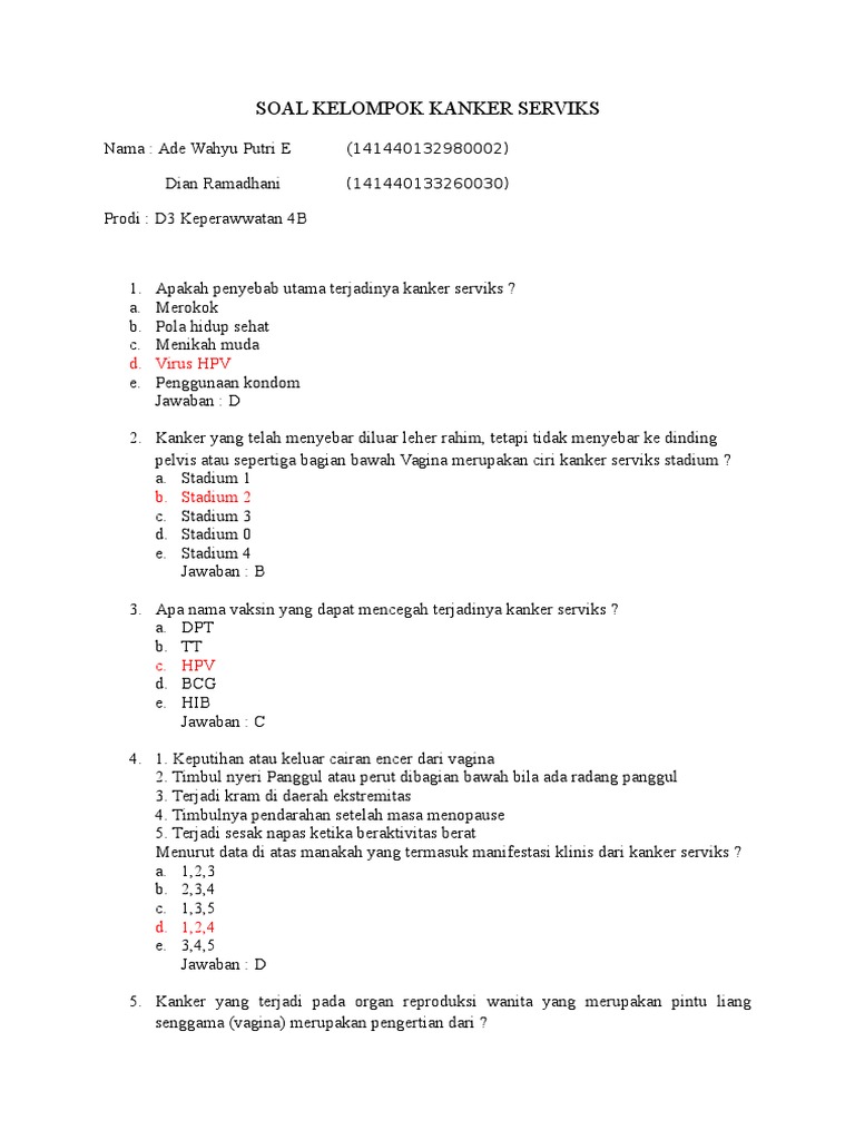 Soal Kasus Ca Serviks Dan Jawabannya Belajar Jawaban