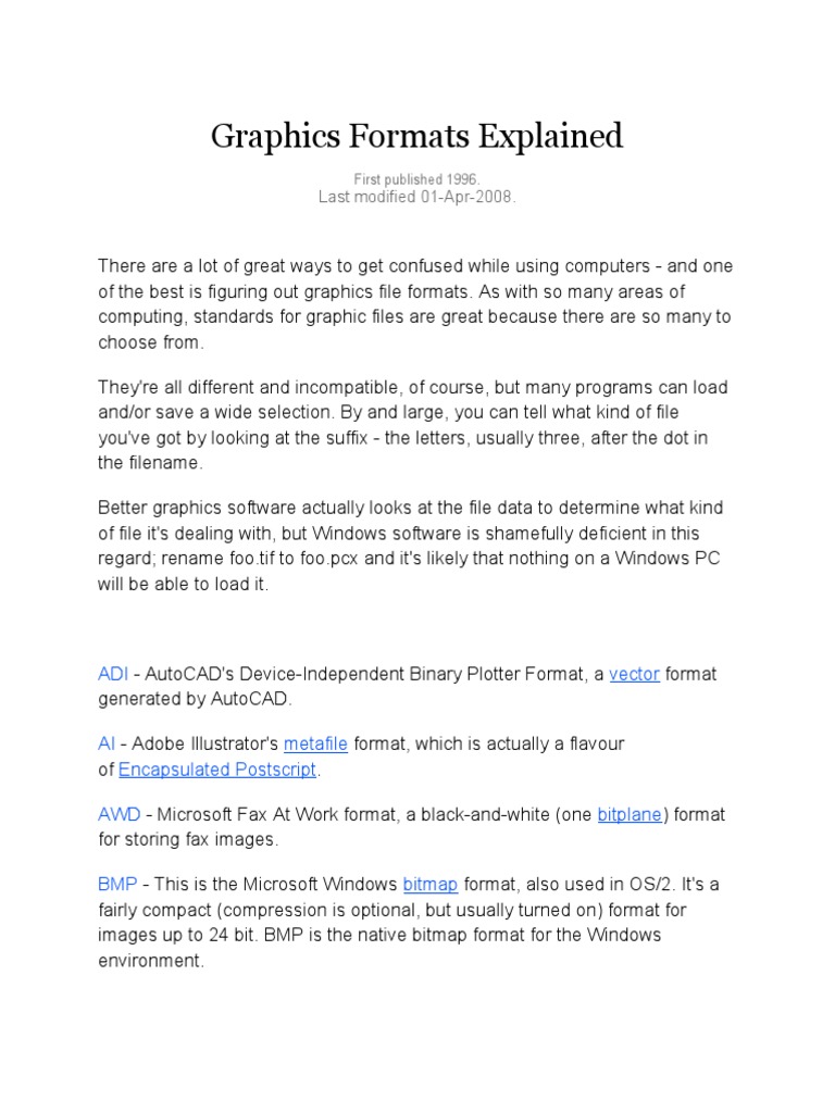 Graphics Formats Explained | PDF | File Format | Data Compression