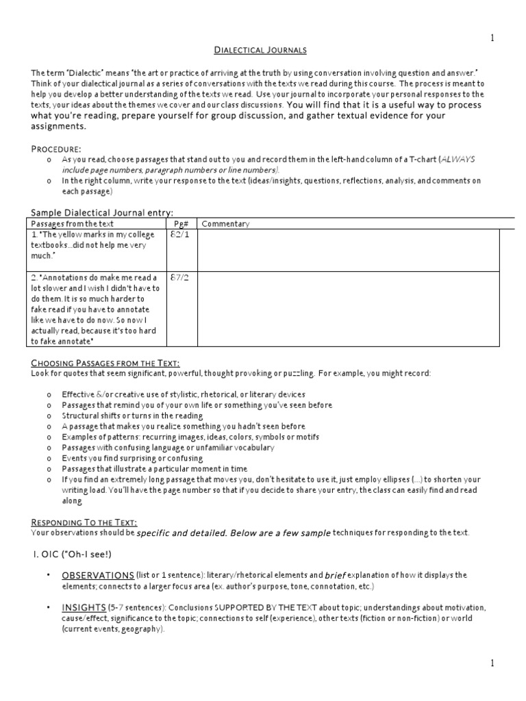Dialectical journal template for word picture