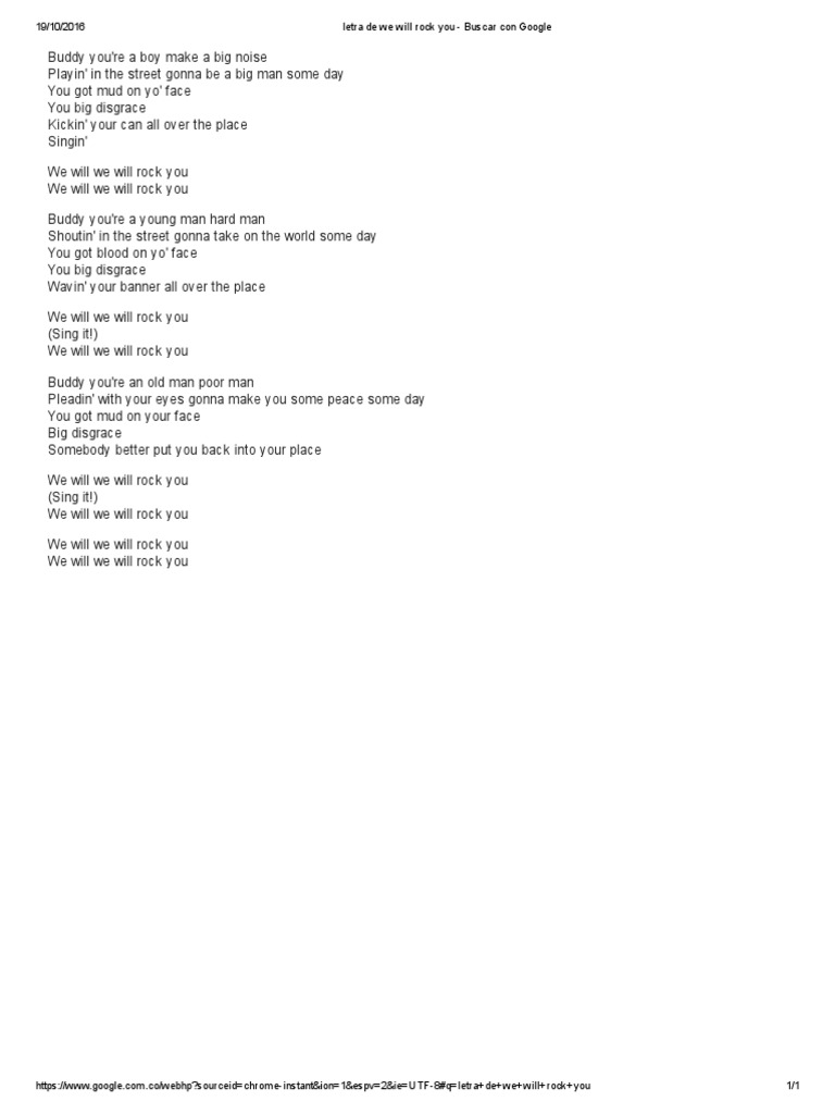 Letra De We Will Rock You
