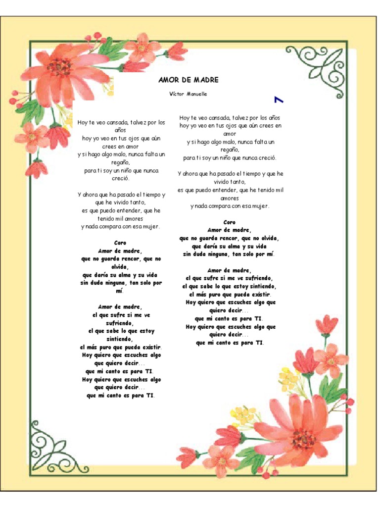 Cancion Dia De La Madre Pdf Amor Ocio