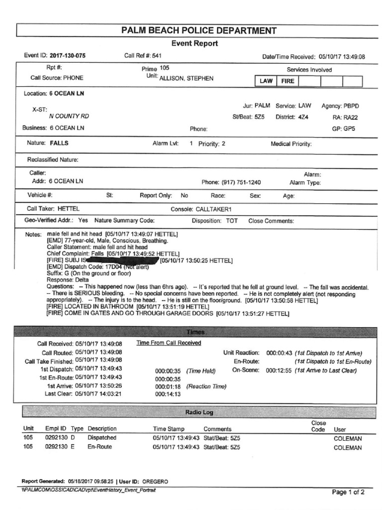 Palm Beach Police Event Report 05/10/17 | PDF