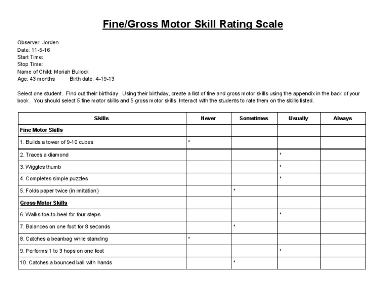 Fine and Gross Motor Skills Assessment | PDF