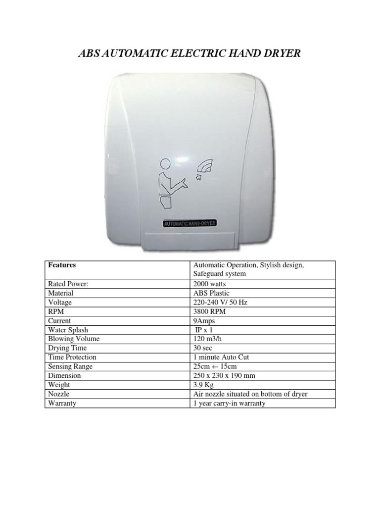 ABS Automatic Electric Hand Dryer | PDF | Technology & Engineering