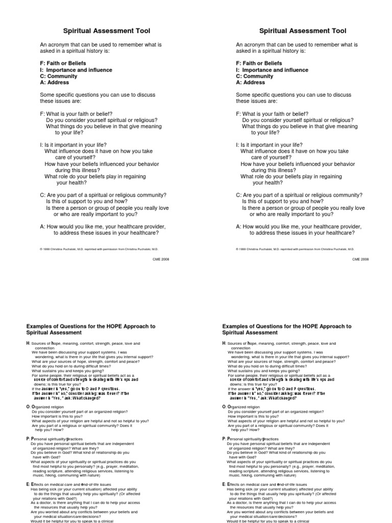 FICA Spiritual Assessment 1 1 | PDF | Spirituality | Prayer