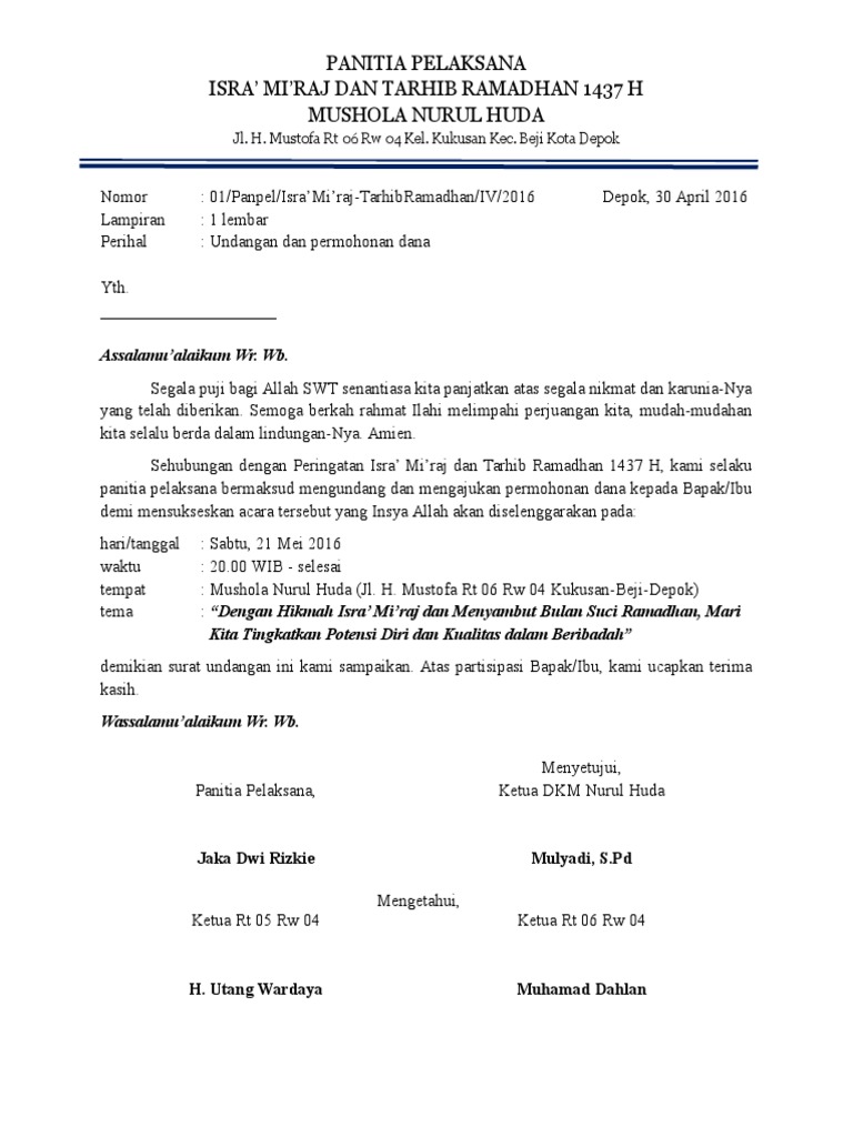 SURAT UNDANGAN Isra� Mi�Raj Dan Tarhib Ramadhan