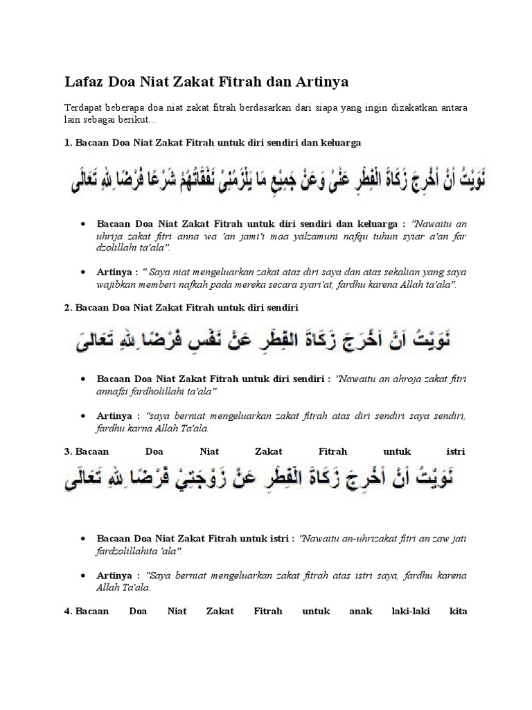 Lafaz Doa Niat Zakat Fitrah Dan Artinya