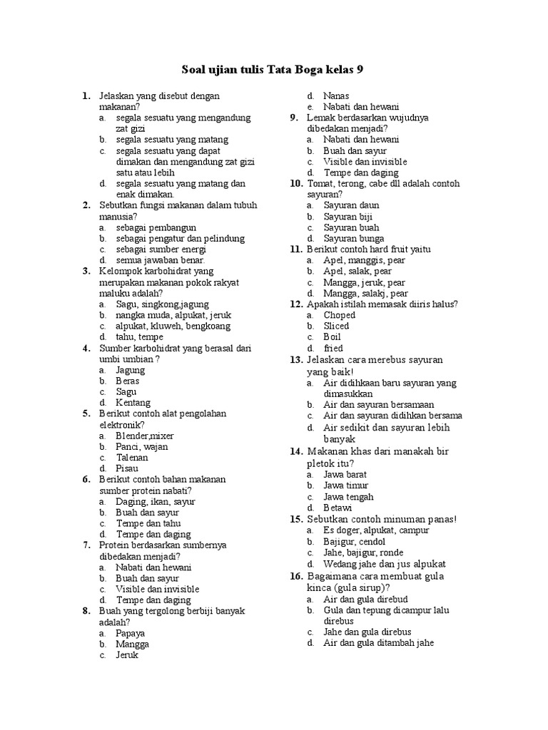 Soal Ujian Tulis Tata Boga Pdf