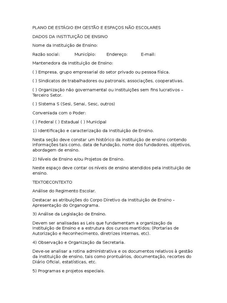 Estágio Curricular Obrigatório Iii Gestão Educacional E Espaços Não Escolares