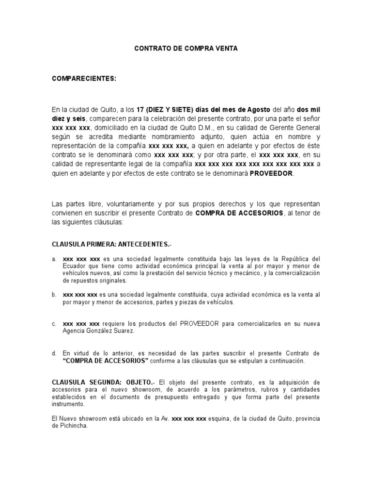 Modelo Contrato de Compra Venta de