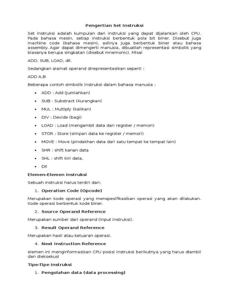 Pengertian dan Elemen Set Instruksi | PDF