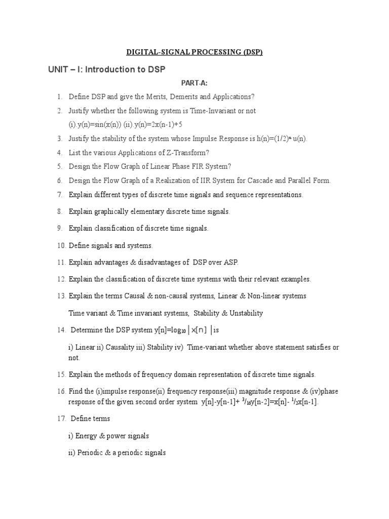Dsp Imp Questions Discrete Fourier Transform Digital Signal Processing