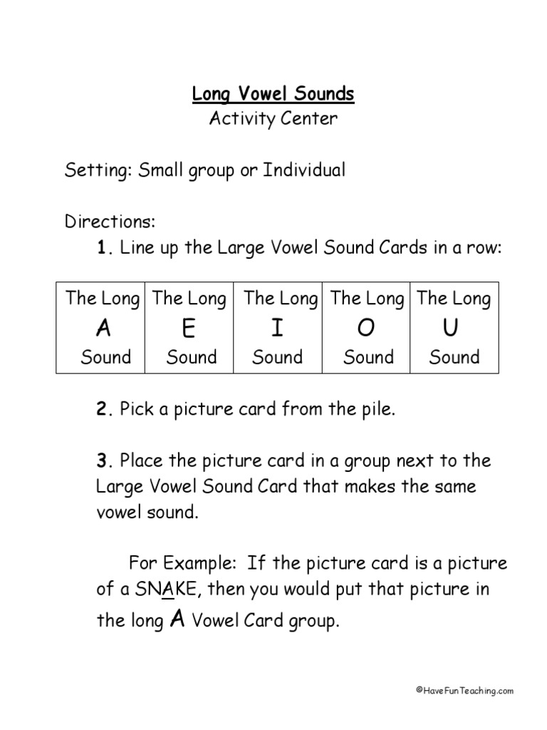 long vowel a e i o u revision activity phonology