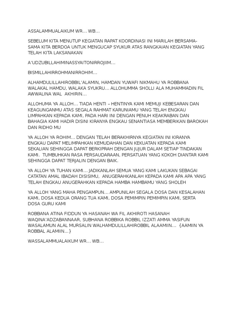 Doa Penutup Rakor 1