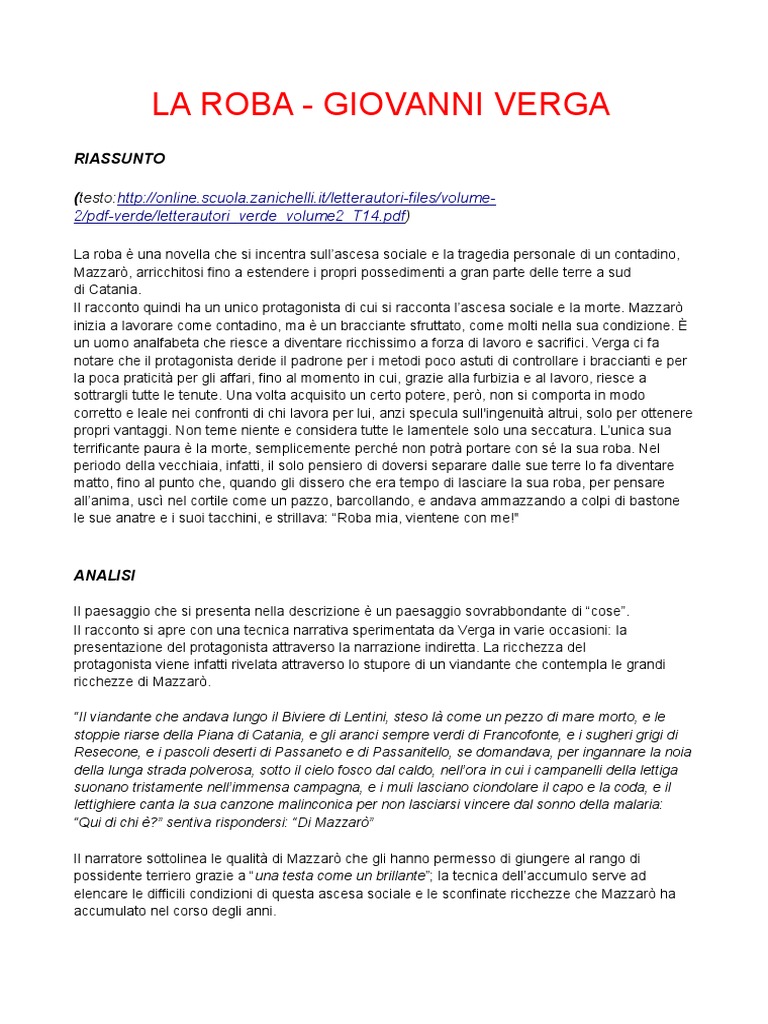 Analisi Del Testo La Roba Pdf