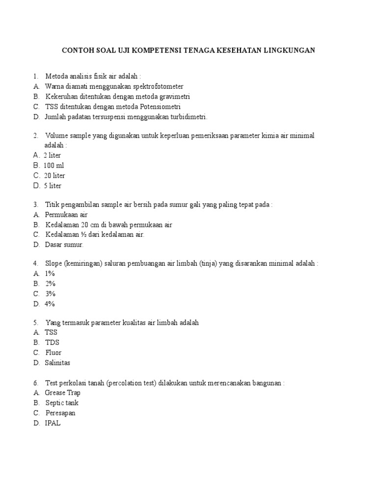 Contoh Soal Uji Kompetensi Tenaga Kesehatan Lingkungan PDF