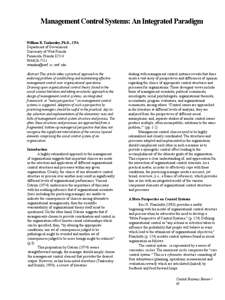 Integrated Management Control Systems | PDF | System | Organizational ...