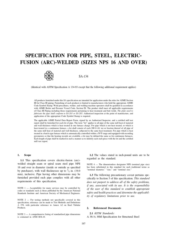 Sa 134 | PDF | Pipe (Fluid Conveyance) | Structural Steel