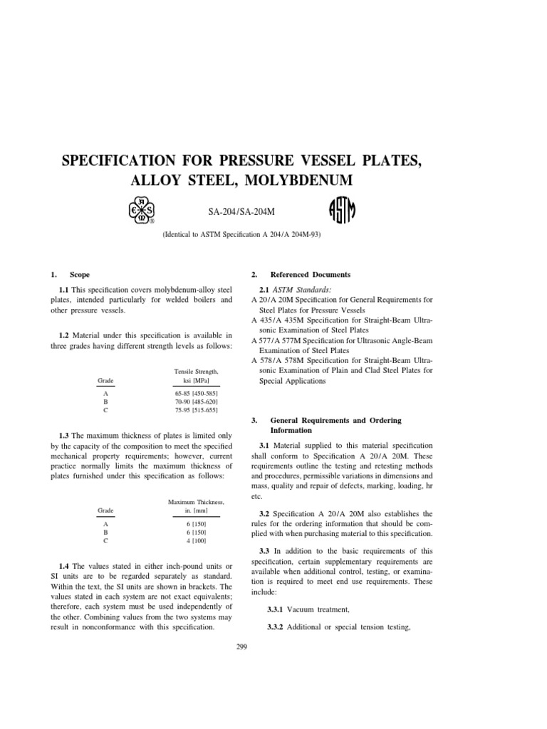 Sa 204 | PDF | Specification (Technical Standard) | Steel