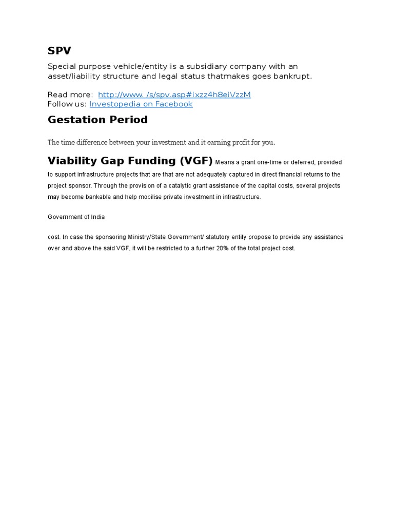 Understanding Special Purpose Vehicles and VGF | PDF