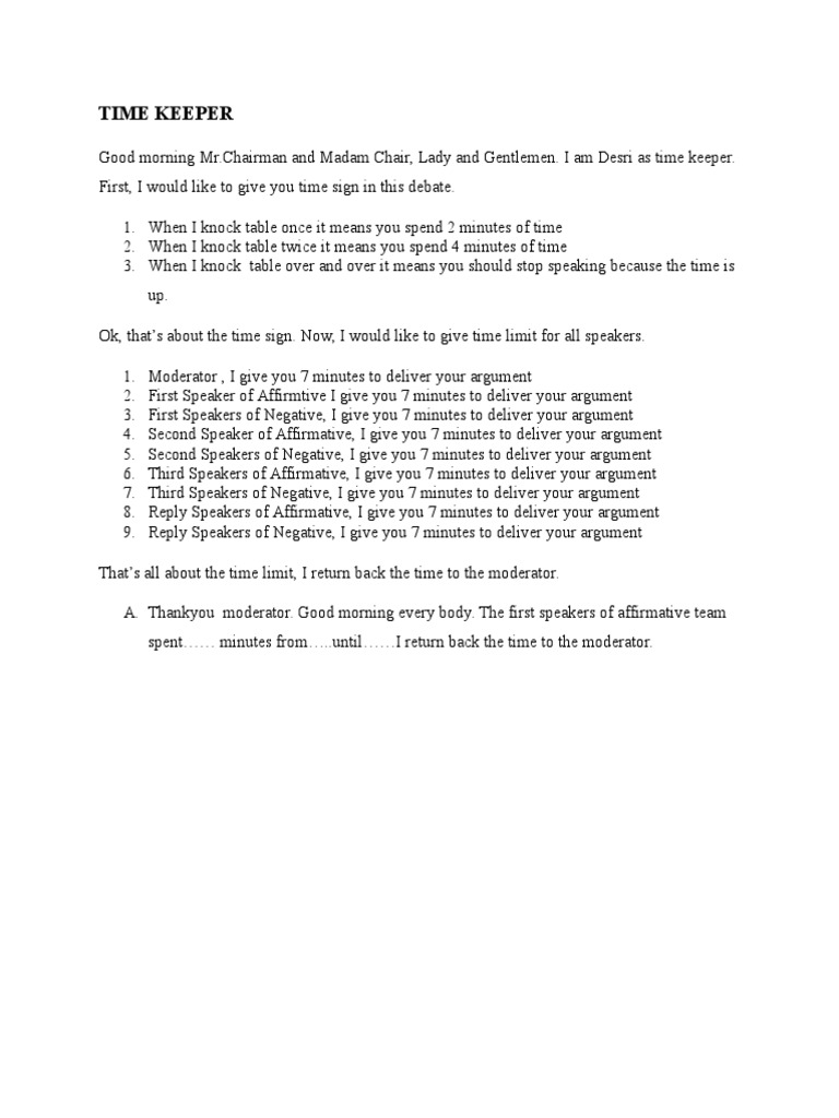 Debate Time Management Guidelines | PDF