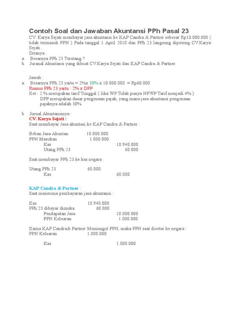 Contoh Soal Dan Jawaban Akuntansi Pph Pasal 23