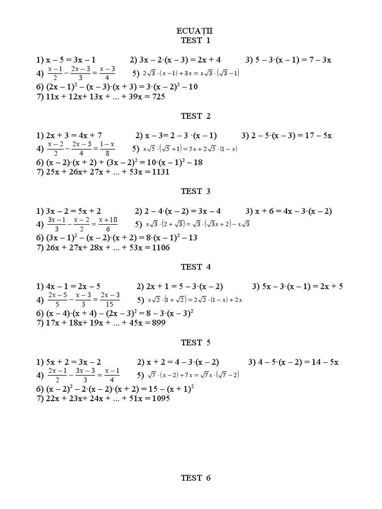Algebra Test Solutions and Analysis | PDF