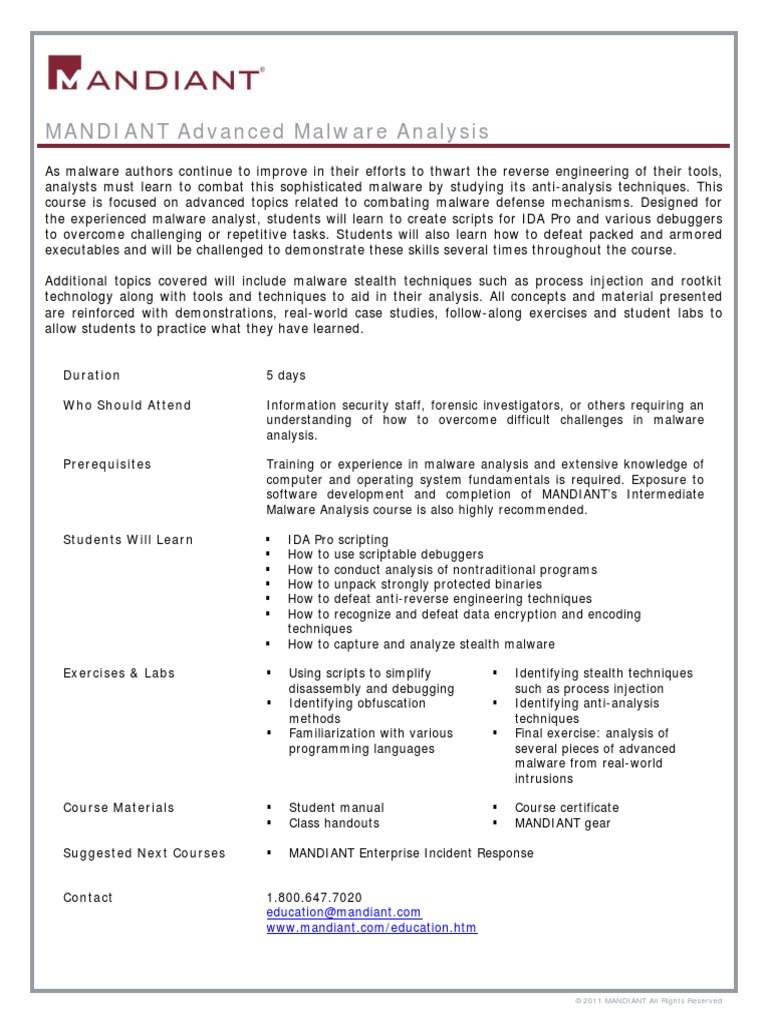 PDF Course Advanced Malware Analysis PDF | PDF | Malware | Source Code