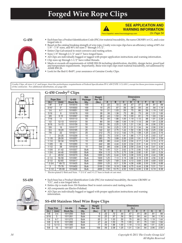 Crosby G450 Wire Rope Clips Specs PDF Rope Torque