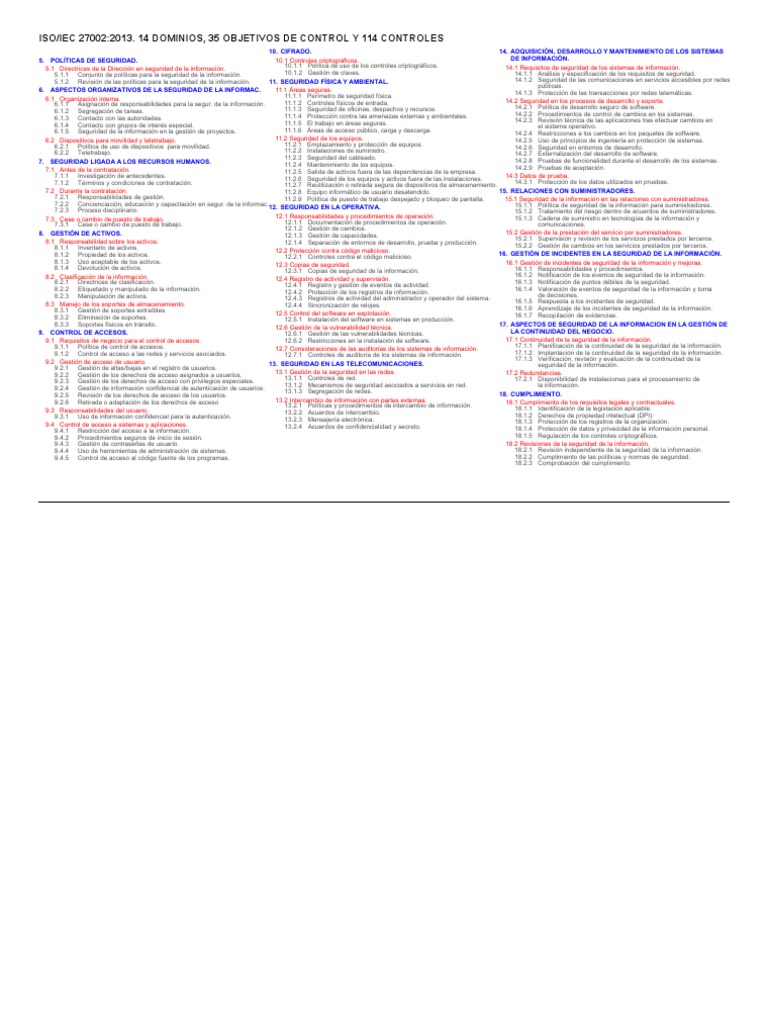 Controles de ISO 27002:2013 | PDF | Seguridad de información ...