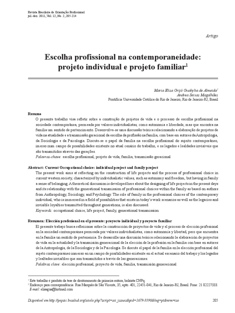 Escolha Profissional e Família na Atualidade | PDF | Família | Sociologia