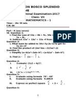 Don Bosco Splendid Home: 1 Terminal Examination-2017 Class-VII Mathematics - 1