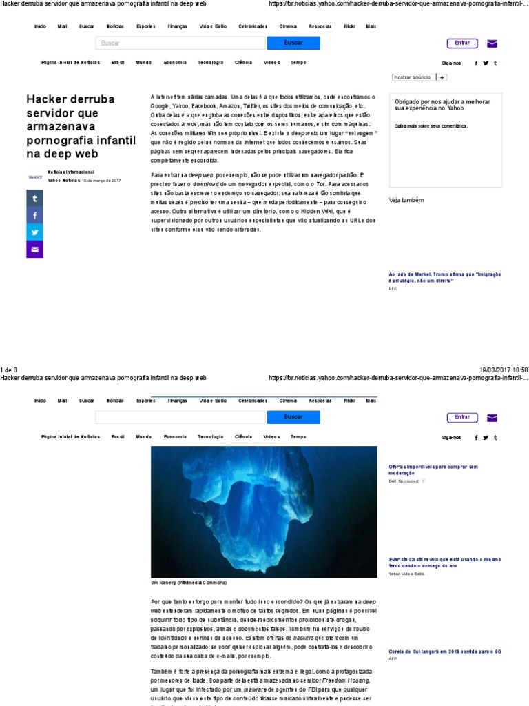 Hacker Derruba Pornografia Infantil Deepweb | PDF | Yahoo! | Internet