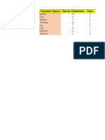 Student Name Marks Obtained Pass: James Jolly Robert Thomas Joy Lilly Denairo Pachino