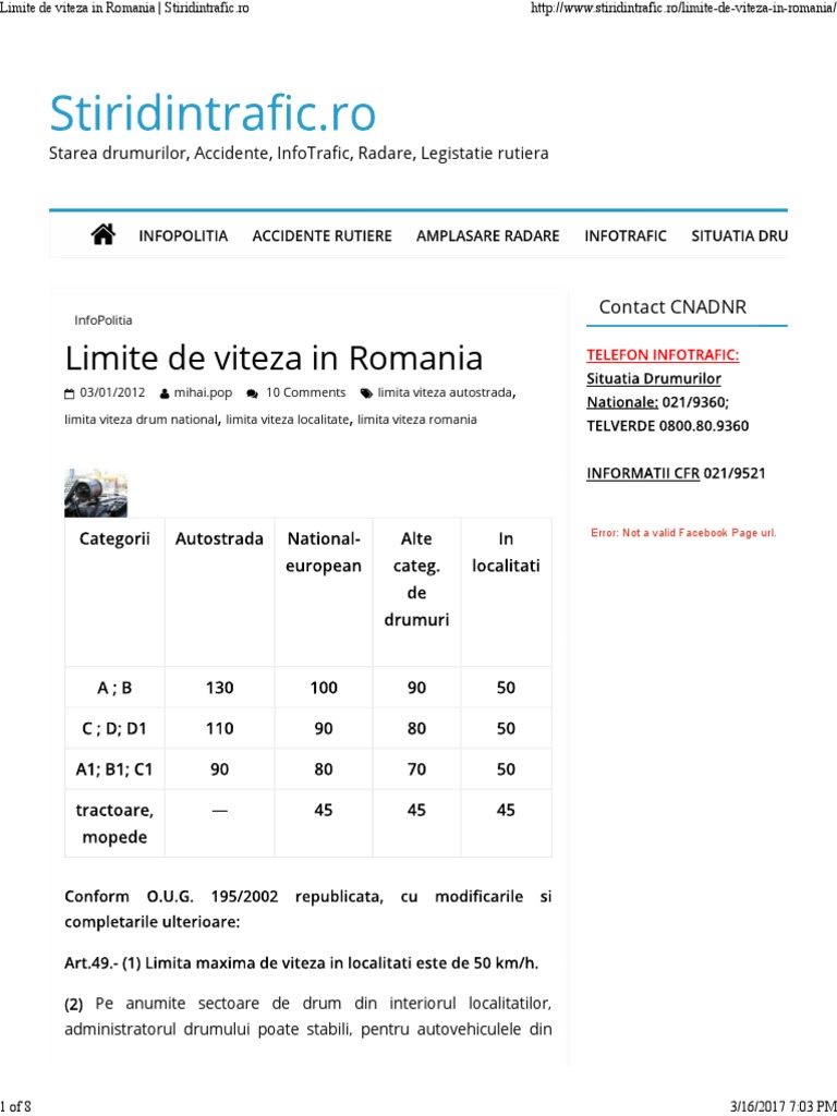 Limite De Viteza In Romania