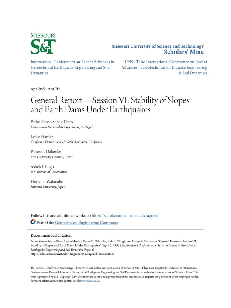 Stability of Slopes and Earth Dams | PDF | Earthquakes | Dam