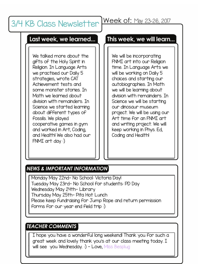 Weekly Class Newsletter: May 2017 | PDF | Art