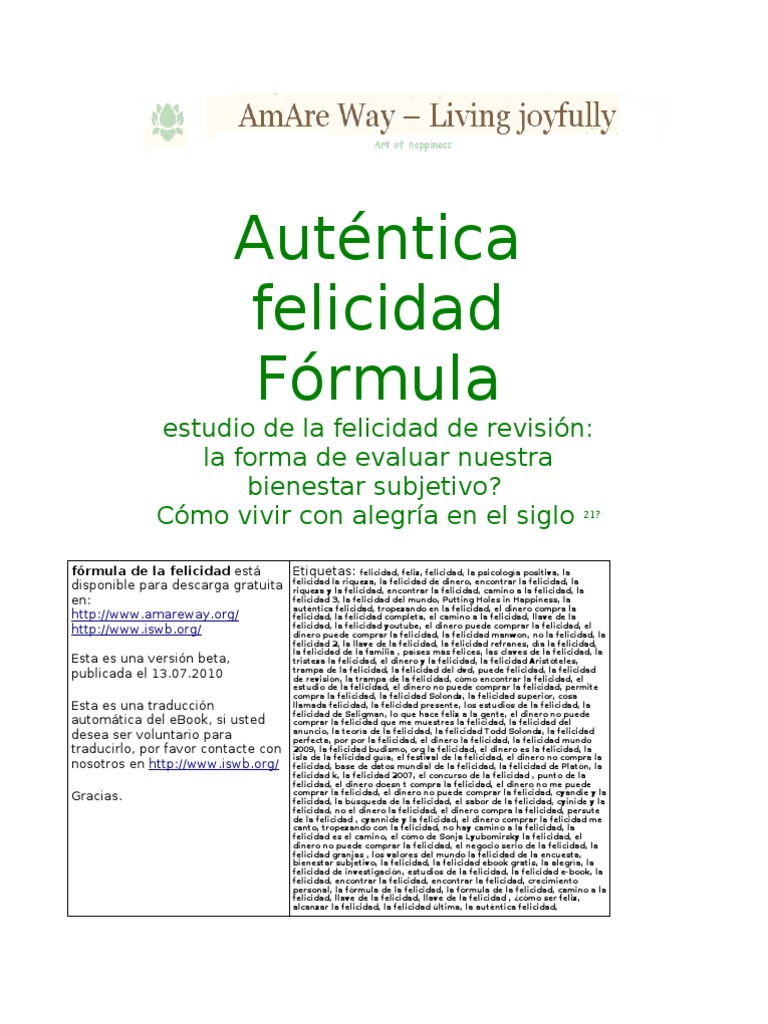 Fórmulas para la Auténtica Felicidad | PDF | Felicidad | Bienestar