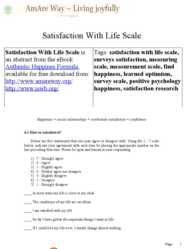 Understanding the Satisfaction With Life Scale | PDF | Positive ...