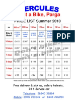 Rent A Bike, Parga: Price List Summer