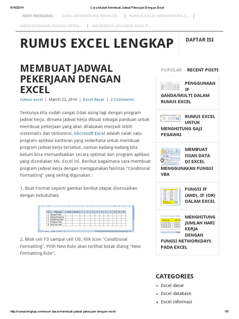 Cara Mudah Membuat Jadwal Pekerjaan Dengan Excel