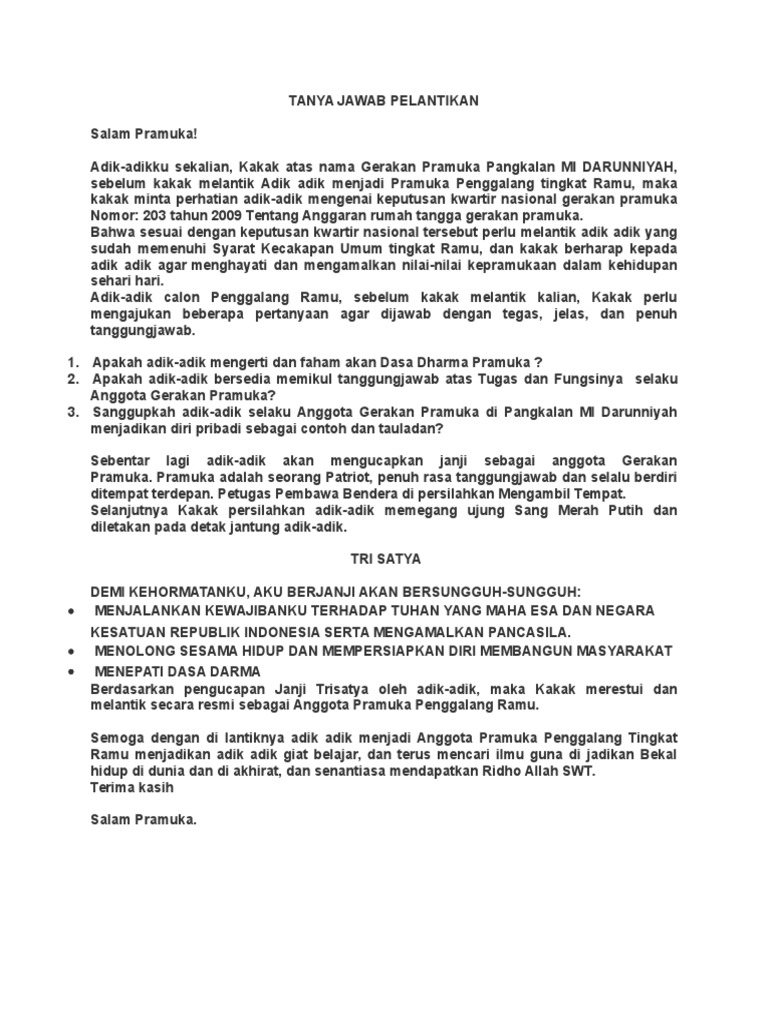 Tanya Jawab Pelantikan Penggalang Ramu Rumah Soal